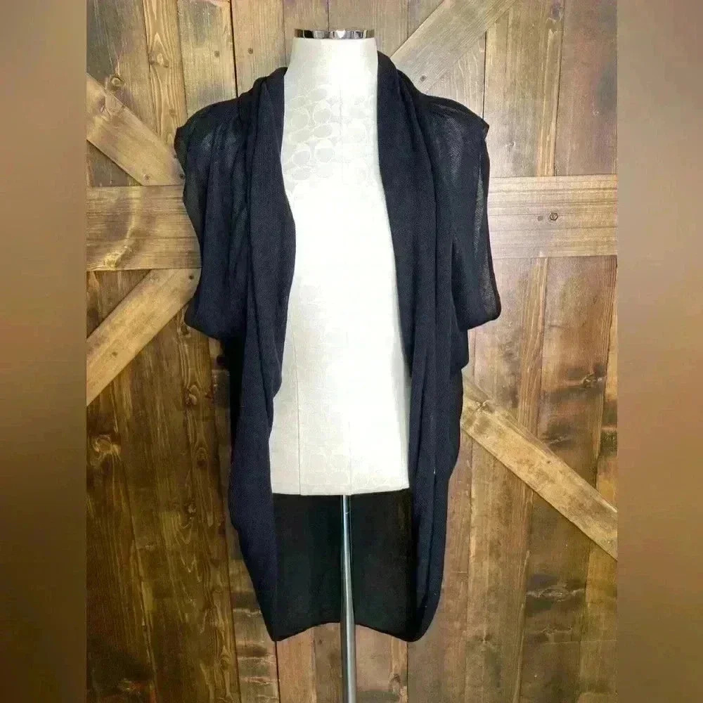 Eileen Fisher - Fisher Project Open Front Sleeveless Thin Cardigan Black Size XS